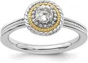 [JewelryWeb] 925 Sterling Silver Polished Prong set and 14k Stackable White Topaz Ring-Stackable-Ring for Women