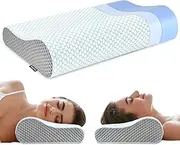 Polovo Neck Pillow Contour Memory Foam Pillows for Pain Relief Bed Sleeping, Ergonomic and Shoulder Pain, Orthopedic Cervical Side Back Stomach Sleeper, Blue&grey, (KD220)