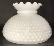 New 10" Cased Clear Over Opal White Glass Hobnail Student Lamp Shade Crimped Top