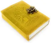 7 inch Handmade Leather Diary Notebook with Lock Yellow US