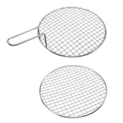 2 PCS Stainless Steel BBQ Mesh Grill Tool Pan Tongs for Outdoor Round Grills