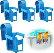 Forhandy Pack of 4 Pool Drink Holder, Water Cup, Hanging Holder, Multifunctional Pool Accessories, No Spill, Swimming Pool, Pool Edge, Drink Holder Made of Plastic (Blue)