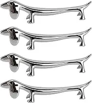 4PCS Silver Chopstick Stand Electroplated Zinc Alloy Animal Shape Holder Rack Spoon Fork Fixed Versatile Lightweight Portable (子犬)
