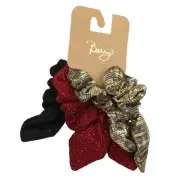 Berry Scrunchie Set Red Gold Black Ponytail Bows