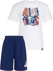 [adidas] Boys Short Sleeve Cotton Tee Shirt and Logo Short Set