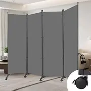Room Divider (4 Panel) Wall Divider for Room Separation, 88 inch Wide Portable Privacy Screens W/Wheels, Metal Frame Freestanding Room Separators 5.6FT Room Partitions and Dividers