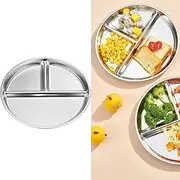 Stainless Steel Kids Plates 9" | Divided Toddler Plate for Portion Control | Unbreakable Metal Plates for Baby & Kids | Non-Toxic Dinnerware Set for Camping, School & Home Use,3pack,Silver