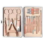 Professional Manicure Set | Set Of 18 Manicure Grooming Set - Stainless Steel Professional Facial Hand Foot Cuticle Nail Care Tools With Luxurious Travel Case For Home