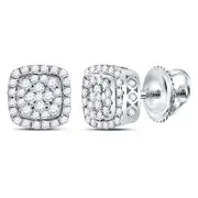 14kt White Gold Round Diamond Square Frame Cluster Earrings 1/2 Cttw