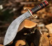 Handmade Damascus Heavy Duty KUKRI Knife Sharp Blade With Leather Sheath 16.5''