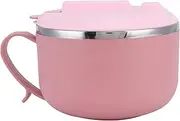 Rice Noodle Bowl Air Tight Lid, 1200ML Capacity Lunch Bowl with Hollow Handle, Double Layer Soup Bowl, Prevent Scalding Instant Noodle Cooker, Thermal Lunch Box Container for Home Kitchen(Pink)