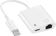 Lightning to Ethernet Adapter,2 in 1 RJ45 Ethernet LAN Network Adapter with Charge Port Compatible with iPhone/iPad/iPod, Supports 100Mbps