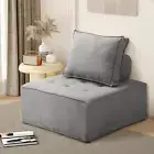 Oikiture 1PC Modular Sofa Lounge Chair Armless TOFU Back Linen Grey