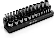 Olsa Tools Magnetic Socket Holder | 1/4-Inch Drive | Metric | Black | Holds 26