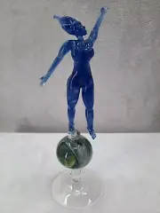 Vintage Signed J Poll 2004 Hand Blown Glass Woman Figure Vortex Marble Base