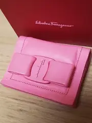 Salvatore Ferragamo Leather Viva Bow Small Fold Cardholder Wallet Dusty Pink