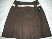 Women's Sandro Solid Skirt Size 8 Brown Front Pleats Button Closing Belt