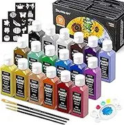 Shuttle Art Fabric Paint, 18 Colors Permanent Soft Fabric Paint in Bottles (60ml/2oz) with Brushes, Palette, Stencils, Non-Toxic Textile Paint for T-shirts, Shoes, Jeans, Bags, DIY Projects&Art Crafts