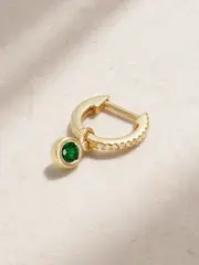 [STONE AND STRAND] STONE AND STRAND - Orchid 10-karat Gold, Emerald And Diamond Single Hoop Earring - Green - One size One size Green