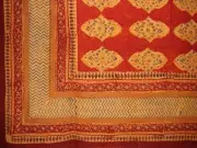 Kensington Block Print Cotton tablecloth 90" x 60" Red Orange