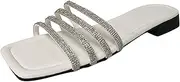 [Generic] Women Flat Sliders Summer Beach Fashion Cute Bowtie Bride Square Open Toe Hoilday Sandals Mules Slippers Flip Flops (E White 4.5 UK)