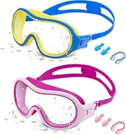 Kids Swim Goggles ,2 Pack Swimming Goggles No Leakage, Anti-Fog, Anti-UV,suitable for Kids or Teens(Age 5-14)
