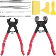 Swpeet 9Pcs Mosaic Tools Kit, Including Heavy Duty Glass Mosaic Cut Nippers and Tile Nippers, 2Pcs Scrapers, 2Pcs Tweezers, 1Pcs Double-EndedHook, 1Pcs Spatula with 1Pcs Sponge for Mosaic Tile