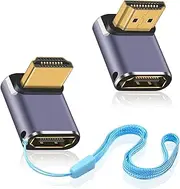 8K HDMI 90 Degree Adapter (2 Pack), Up&Down Angle HDMI Adapter, 48Gbps HDMI Male to Female Adapter Extender Connector with LED Working Indicator for Laptop,DVD,TV, Monitors