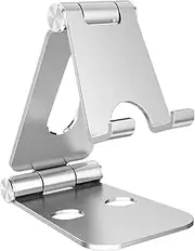 Simpeak Multi-Angle Phone Stand for Desk, Adjustable Dual Foldable Aluminum Phone Desk Stand Cell Phone Holder Stand Desktop Dock Compatible with iPhone 15 14 13 12 Pro Max XS XR 8 Plus (Silver)