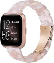 AWSMOR Compatible with Fitbit Versa 2 /Versa/Versa Lite Band Women Men Resin Wristbands Strap with Metal Stainless Steel Buckle Replacement for Fitbit Versa 2 Smartwatch