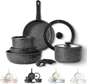 New Gourmetific 5/11 Piece Nonstick Maifan Cookware Set With Detachable Handle, Oven Safe, Ceramic-Coating for Healthy Cooking, Super Easily Clean (Black, 5)