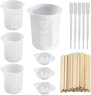 RESFNSE Silicone Measuring Cups for Epoxy Resin, 32-Piece Set with Mixing Sticks, Transparent