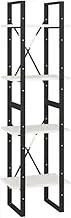 4-Tier Book Cabinet White 40x30x140 cm | Solid Pine Wood & Metal Standing Shelf | Sturdy Space-Saving Bookcase for Home Office, Living Room, Bedroom | Modern & Durable Storage Solution