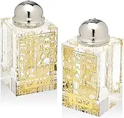 Jerusalem Sabbath Salt and Pepper Shaker Gold and Clear Crystal - Set of 2