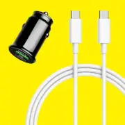 Quick Velocity 38W 2-Port QC 3.7 PD 3.7 Car Charger & TypeC to Type C Male Cable