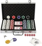 300 Piece Texas Holdem Poker Chips Set with Aluminium Case,2 Decks of Cards, Dealer, Small Blind, Big Blind Buttons and 5 Dice