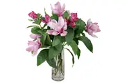 60cm Faux Pink Magnolia Liliflora in Glass Vase Artificial Plant Flower Tree Fake
