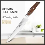 Full Tang Chef Carving Knife Stainless Steel Premium Wood Handle Slicing Beef 8"