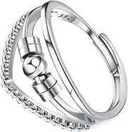 Fashionable Adjustable Finger Ring Copper Anxiety Ring Spiral Beads for Daily Party