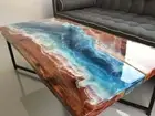 84"x42" Beach Style Epoxy Table Top, Epoxy Dining Table, Walnut Wood Epoxy Table