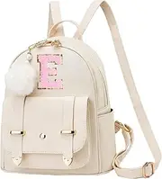 [CALLPIONEER] Initial Cute Mini Backpack Fashion Backpack, White, Letter E