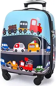 [GURHODVO] Kids Luggage with Spinner Wheels for Boys Girls Carry on Hardshell Suitcase Travel Trolley Toddlers Children Gift, vehole, 18inch, Modern