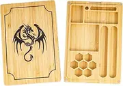Poludie DND dice Tray 2 in 1,Bamboo Dice Box with Magnetic Lid - D&D Dice Case, Dice Tray Combined into One for RPG, Tabletop Games | Holds Multiple Sets of polyhedral dice(Dragon)