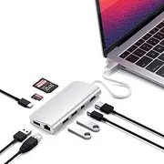 Satechi Aluminum Type-C Multimedia Adapter with 4K HDMI, mini DP, USB-C PD, Gigabit Ethernet, USB 3.0, Micro/SD Card Slots - Compatible with 2020/2018 MacBook Air, 2020/2019 MacBook Pro (Silver)