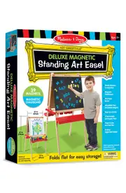 Melissa & Doug Wooden Easel with Chalkboard and Magnet Board