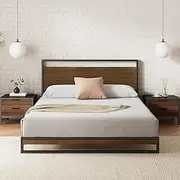 Zinus Ironline Industrial Queen Bed Frame Base, Metal Pine Heavy Solid Wood Suzanne Mattress Platform Base Support, Bedroom Furniture, Easy Assembly