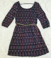Red Camel NWT 3/4 Sleeve Belt Dress Side Pockets Lined Short Blue Red White Aqua