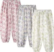 [Miipat] Toddler Boy Girls Harem Pants 3 Pack Loose Long Baggy Pants Little Kids Basic Elastic Waist Trousers