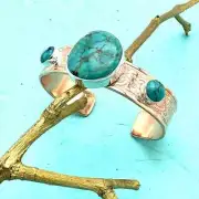 Turquoise Copper & Sterling Silver Bracelet/ Handcrafted by Sassi LaMuth Jewelry