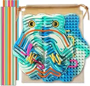 Sensory Activity Board ，Silicone Fidget Toy for Calming, Quiet Sensory Toys for Kids 3+ & Adults, Stress/Anxiety/ADHD & Autism Calming Toy , Includes Portable Travel Bag & 18 Strings（Blue-white ,Owls）